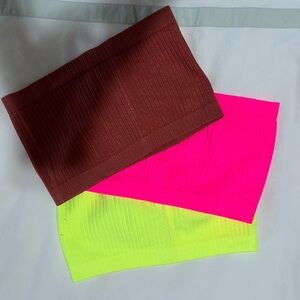 Stylish Women's Bandeau Set - Brown, Pink, and Neon Green